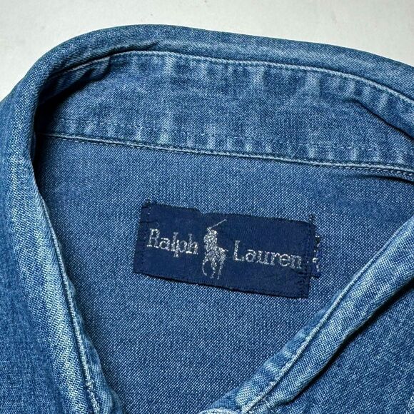 Vtg 70s 80s Ralph Lauren Silver Speckle Western Denim Shirt Mens M L - Picture 2 of 12